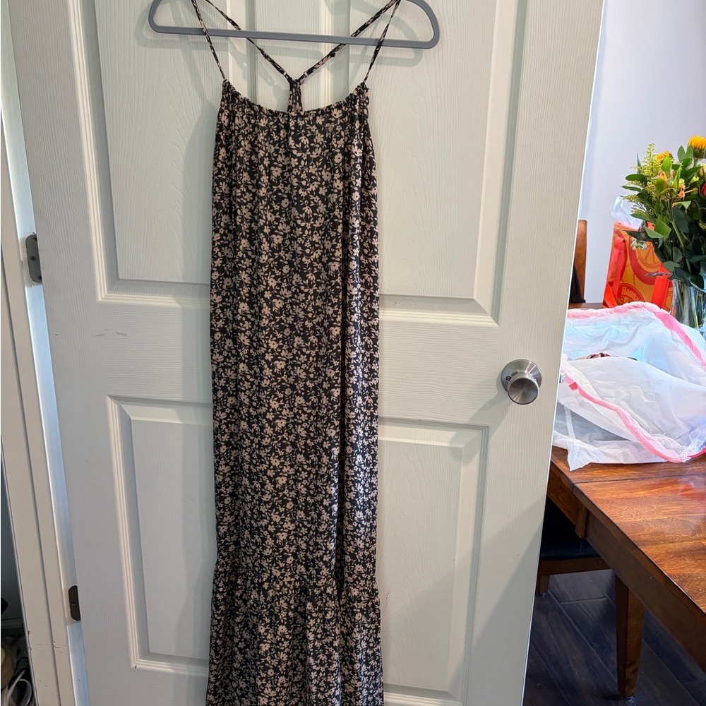 Lulu's Black Slip Dress with Cream Floral Print